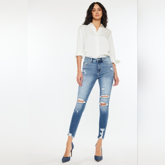 KanCan Denim - Kancan High Rise Frayed Ankle Skinny Jeans